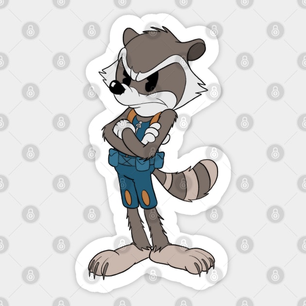 Space Raccoon in 1930s rubber hose cartoon style - cuphead Sticker by Kevcraven